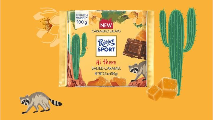 Ritter Sport Chocolate รส  Caramello Salato Hi There  ( Salted Caramel  )  น้ำหนัก 100 กรัม  จากเยอรมัน  EXP 06/10/23