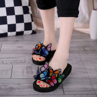 Women Bow Slippers Summer Bohemian Sandals Ladies 3D Butterfly Shoes Casual Outdoor Flat Non-slip Beach Slippers Female Slides