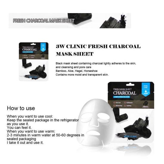 Bộ 10 miếng mặt nạ dưỡng da than hoạt tính 3w clinic charcoal fresh mask - ảnh sản phẩm 6