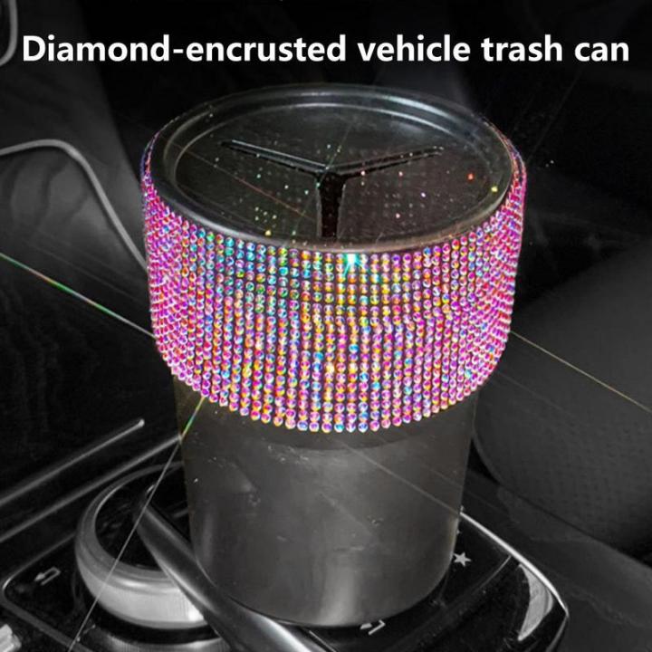 รถแฟนซี-diamondes-studded-ถังขยะสามารถถังเก็บรถกล่องเก็บกระเป๋าพิเศษรถที่นั่งถุงเก็บกล่องออแกไนเซอร์ขยะสามารถ