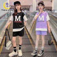 Thera เซ็ตเสื้อยืดเด็กผู้หญิง,เซตสองชิ้นกีฬาแขนสั้น MODE Korea จีนไซส์ใหญ่