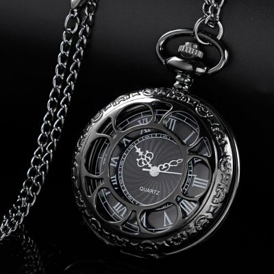 นาฬิกาพกควอตซ์แนววินเทจกลวงพร้อมโซ่จี้สร้อยคอสำหรับผู้หญิงผู้ชาย
