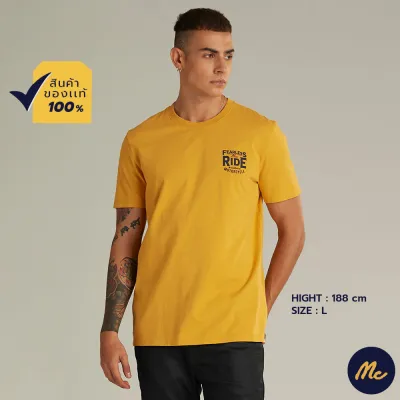 Mc Jeans เสื้อยืดแขนสั้นผู้ชาย คอกลม สีเหลือง Biker Collection MTTZ575
