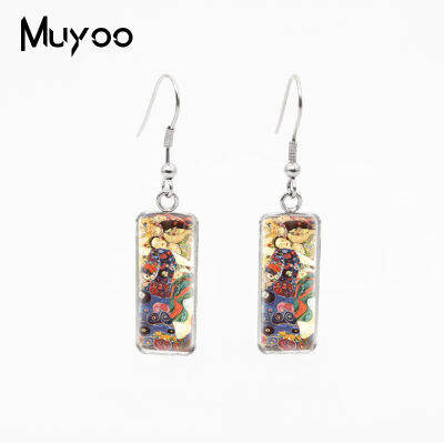 New Gustav Klimt Paintings Golden Tears Rectangle Earrings Kiss Painting Jewelry Mother Love Baby Fish Hook Earrings