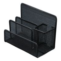 ❣❒ Small Desk Pen Holder Mail Organizer Black Mesh File Letter Holder with 3 Compartments Drawer Metal Mesh Desktop Storage or