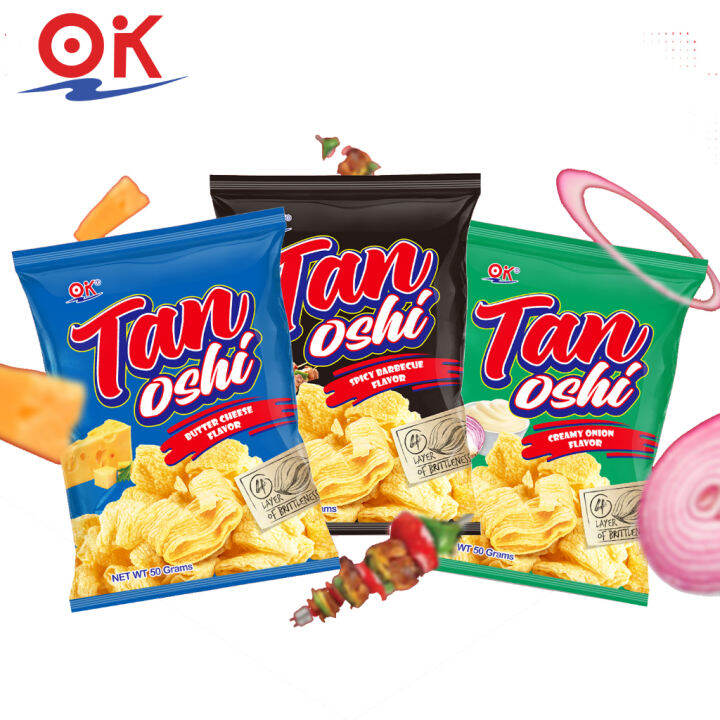 OK Tanoshi Butter Cheese 50g Chips Snacks Crips Creamy Onion Spicy Barbecue Lazada PH