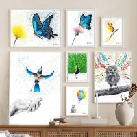 Abstract Colorful Birds Butterfly Poster Canvas Painting Owl Peacock Nordic Wall Art Print Picture for Home Room Decor Cuadros