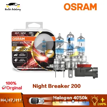 OSRAM H1 H3 H4 H7 H8 H11 9003 9005 9006 HB2 HB3 HB4 Halogen Night Breaker  Laser Next Generation 12V +150% Bright Car Lamps, Pair