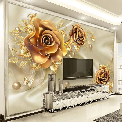 [hot]Custom Mural Wallpaper 3D Luxury Gold Jewelry Floral Silk Wallpaper Living Room Bedroom Study Home Decor Papel De Parede Sala 3D