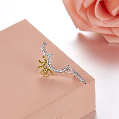 Fashion Elegant Sunrise Coat Lapel Pins Fine Jewelry Real 925 Sterling Silver Luxury Brooches For Women 2022 New Year Gift