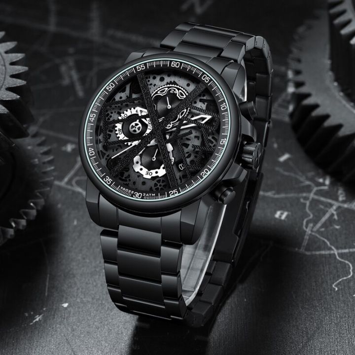 แบรนด์หรูสร้างสรรค์แฟชั่นผู้ชายนาฬิกาสแตนเลสนาฬิกาควอตซ์บุรุษธุรกิจโครโนกราฟปฏิทินกันน้ำข้อมือ-watche