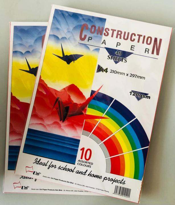 Uni A4 size Construction Paper 10 Colours, 120gsm, 40sheets Lazada