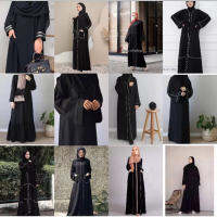 Gamis Abaya เข็มขัดหนังไก่งวง มีซิป สีดํา