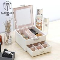 Casegrace Travel PU หนังกล่องเครื่องประดับกำมะหยี่แบบพกพาสาวขนาดเล็กต่างหูสร้อยคอลิ้นชักกระจก