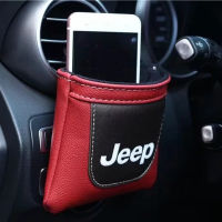 1 Pcs New Leather Jeep Car Logo Air Outlet Storage Pockets Mobile Phone Bag Car Debris Pockets