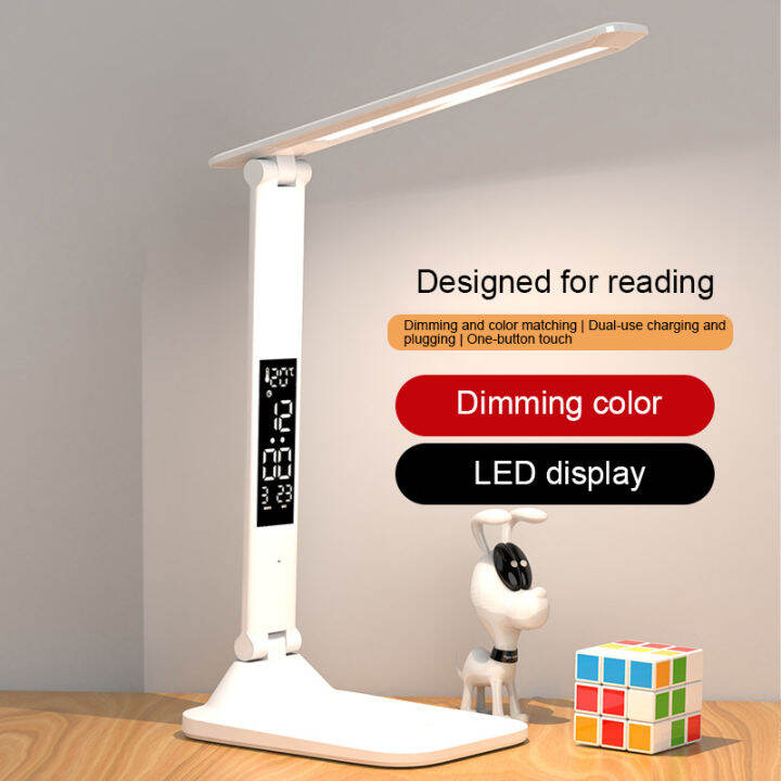 ร้อน-led-โคมไฟตั้งโต๊ะ-usb-dimmable-สัมผัสโคมไฟพับเก็บได้กับปฏิทินอุณหภูมินาฬิกาไฟกลางคืนสำหรับการศึกษาโคมไฟอ่านหนังสือ