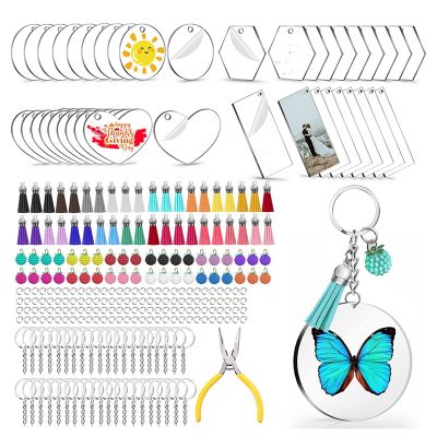 Pink Memory 281PCS Keychain Blank Kit, 4 Shapes of Acrylic Clear Blanks, Jump Rings and Craft Pliers for DIY Keychain Vinyl Crafting