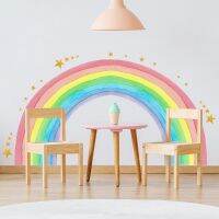 Large Rainbow Wall Stickers For Kids Room Decoration Wallpaper Giant Rainbow Stars Decals Removable Vinyl Murals Nursery Decor Stickers