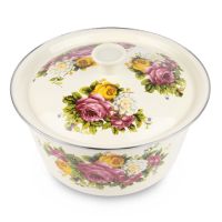 Vintage Enamel Bowl Tureen Thickened High Capacity With Chinese Traditional Totems Kitchen Refrigerator Food Container Soup Pot