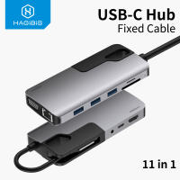 Hagipi USB C ฮับ TypeC Ke USB ฮับ3.0 HDMI-Keserasian ตัวรับ VGA Thunderbolt 3 Dok 3.5มม. อะแดปเตอร์ RJ45เสียง PD untuk Pro