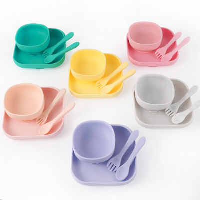 3pcs Baby Feeding Tableware Silicone Suction Plate Bowl Spoon Fork Baby Training BPA Free Dishes Childrens Dinnerware Set