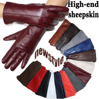 Womens sheepskin gloves winter warmth plus velvet short thin touch screen driving female color leather gloves new high-end 2021