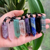 Big Bullet Pendulum Natural Stone Pendant Necklace Amulet Amethysts Fluorite Lapis Obsidian Pink Quartz Crystal Necklace Healing