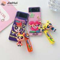 JieHui Powerpuff ตำรวจผู้หญิงคอลเลกชันกรณีเดียว + จี้เหมาะสำหรับ Samsung Z Flip4 /z Flip3แฟชั่นกรณีโทรศัพท์มือถือ