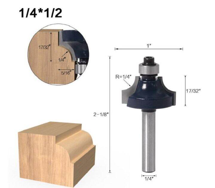 1pc-6-35mm-1-4-shank-round-over-router-bits-สําหรับ-wood-2-flute-endmill-พร้อมเครื่องตัดมิลลิ่งแบริ่งเครื่องมืองานไม้