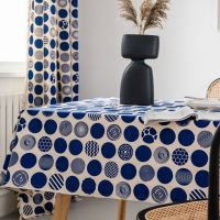 Modern Royal Blue Big Dot Geometric Printed Table Cloth Rectangular Cotton Linen For Dining Kitchen Party Hotel Table Cover Mesa