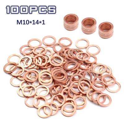 100/50pcs Solid Copper Washers Flat Ring Gasket Sump Plug Oil Seal Fittings Washers Fastener Hardware 10x14x1MM Mulit-Size Nails  Screws Fasteners
