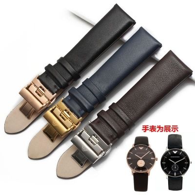【Hot seller】 watch strap leather male butterfly buckle female adaptation AR0382 0385 0386