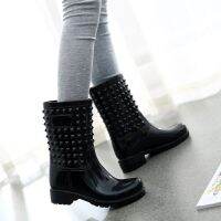 Womens Large Size Rain Boots Mens Lady Couple Spring and Autumn Mid-Calf Length Martin Rain Boots Anti-Slip Rain Boots