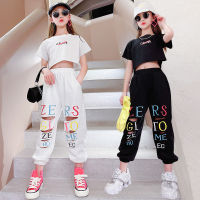 Teenager Girls Summer Fashion Streetwear Clothing Set Crop Top And Ripped Hole Sweatpants Cotton 2PCS Outfits For Kids 4-14Years