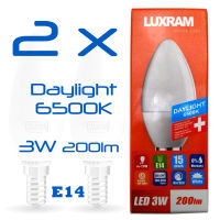 LUXRAM Daylight 6500K เกลียวเล็ก E14 ทรงจำปา 3w , หลอดไฟ LED โทนแสงสีขาว Daylight 6500K จำนวน 2 หลอด