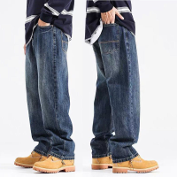 Jeans ใหม่กางเกงขายาวขากว้างแนวโน้มกางเกงแบรนด์ขนาดใหญ่บวกขนาดใหญ่กางเกงขายาวแนวโน้ม harlan วินเทจหลอดกางเกงตรงหลวมกางเกงยีนส์ผู้ชายฤดูใบไม้ผลิ q1511