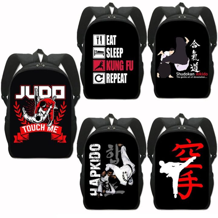 กระเป๋าเป้พิมพ์ลาย-judo-karate-aikido-taekwondo-สำหรับวัยรุ่นชายหญิง-daypack-jiu-jitsu-aikido-กระเป๋านักเรียนเด็กระเบิดกระเป๋าหนังสือของเด็ก