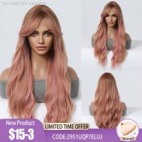 Long Wavy Rose Pink Synthetic Hair Wigs with Bangs Colorful Cosplay Halloween Wig for Women Afro Daily Heat Resistant [ Hot sell ] TOY CENTER