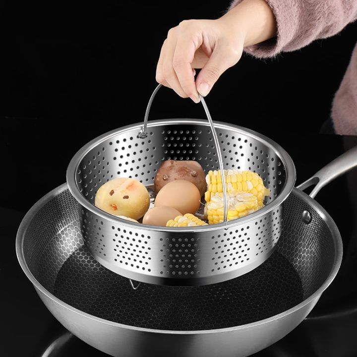 Stainless Steel Steamer with Handle Cover Rice Cooker Pot Dumplings Food  Steaming Grid Home Kitchen Cooking Accessories