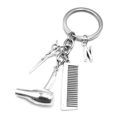 2020 Hair Stylist Essential Hair Dryer Scissors Comb Decorative Keychains Hairdressers Gift Key Rings Hair Dryer Letter Keyring Key Chains