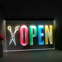 OPEN Scissor Barber Shop Hair Multicolour Luminous Sign with Neon Light Emitting Effect Home Decor Bedroom Wall