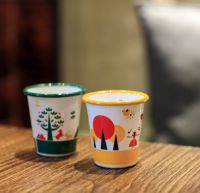 Shepherd boy and kiss green orange cartoon enamel office coffee mug mouthwash cup thickened juice cup milk cup