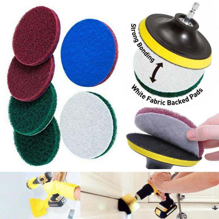 1 set 4 Scrub Pads Drill Power Brush Tile Scrubber Scouring Pads Clean