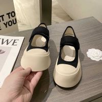 COD DSFGREYTRUYTU [READY STOCK] French Mary Jane Womens Shoes Sandals Big Head Small White Canvas Thick-Soled Summer Single