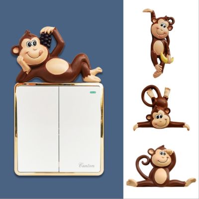 3d Cartoon Monkey Switch Stickers Decorative Sticker Gift Indoor Wall Stickers Resin Socket Stickers Switch Protective Cover