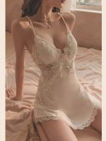 With Chest Pad BeautyBack V-neck Sexy Sleepwear Women Lace Summer Thin Silk Nightgown Female Nightwear Satin Sling Nightdress