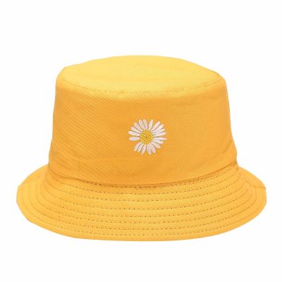 หมวกสำหรับหน้าร้อนตกปลาชายหาดของผู้หญิงหมวกลายดอกเดซี่สีเบจใส่ได้ทุกวัน