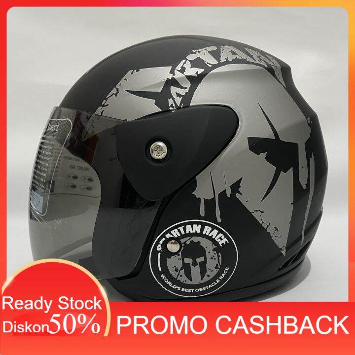 Helm Motor SNI Evo Spartan Abuabu Doff Half Face Nouvo Helem SNI Helm