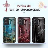 เคสโทรศัพท์หินอ่อนสำหรับกระจกเทมเปอร์ VivoY35 Vivo Y35ปลอกกันกระแทกนุ่มแข็ง CoverTPU ขอบไล่ระดับสีกันรอยขีดข่วน