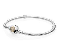 Original 925 Sterling Silver Momemts Two-tone Signature Snake Chain celet Bangle Fit Women Bead Charm Jewelry